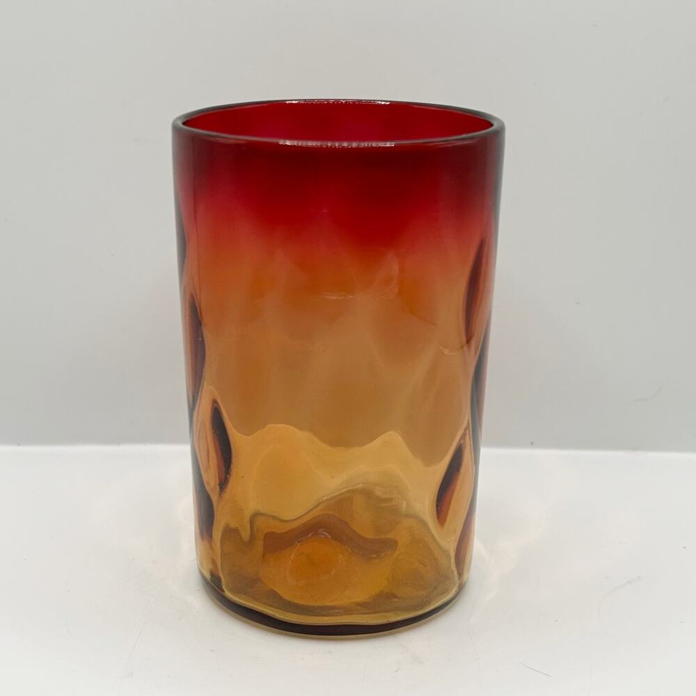 Antique Victorian New England Art Glass Amberina Diamond Optic Pattern Tumbler